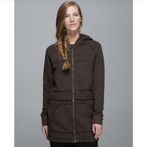 Lululemon Jacket Long & Short of It Hooded Convertible Cotton Fleece Brown 4